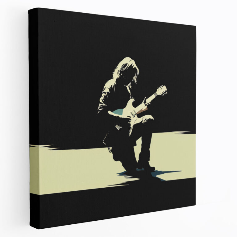 Kurt Cobain Glasbild - Minimalistische Zeichnung von Kurt Cobain musikalisches Erbe Wandkunst aus Glas