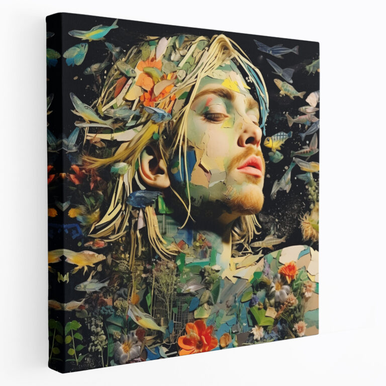 Kurt Cobain Glasbild - Naturinspirierte Collage - Wanddekoration mit Kurt Cobain moderne Kunst