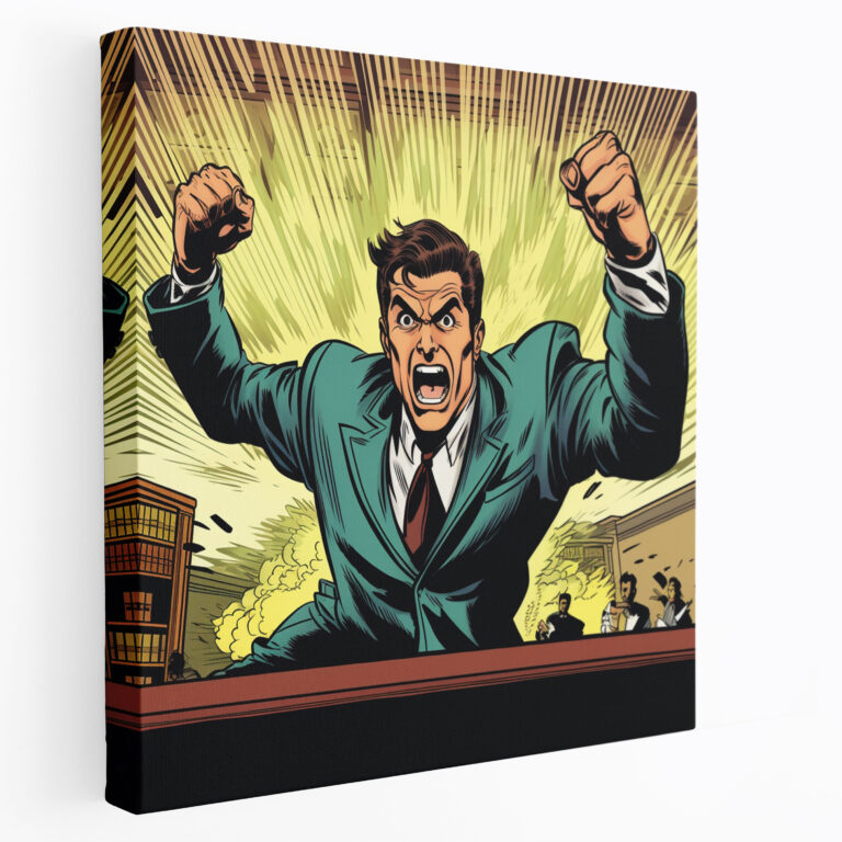 Leinwandbild Anwalt im Comic-Stil - Recht Anwalt Gerichtssaal-Dramen