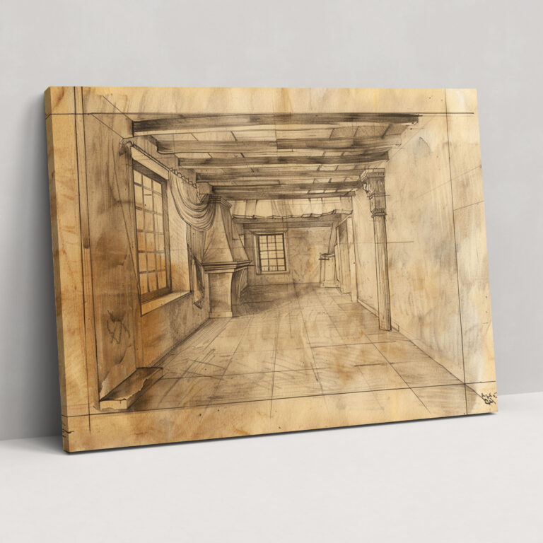 Studie eines Rauminterieurs in Perspektive von Leonardo Da Vinci Leinwandbild - Leonardo Da Vinci Dekoration für Zuhause Wandkunst