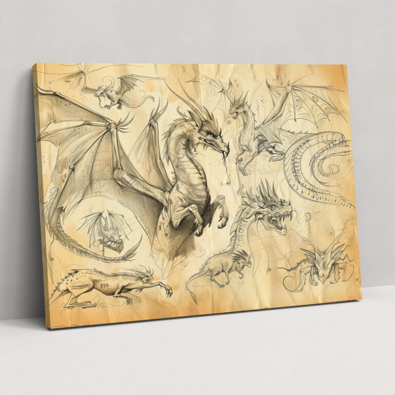 Leonardo Da Vinci Wanddekoration - Leinwandbild Mythical Creatures - Leonardo Da Vinci Leinwand Wandkunst