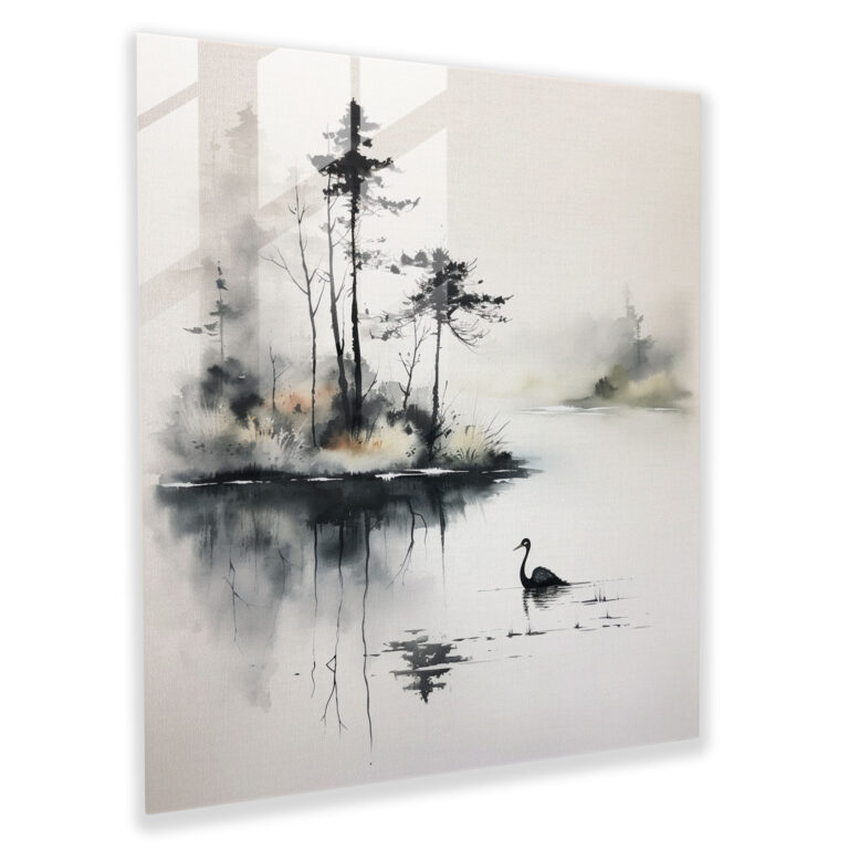 Glasbild - Ruhevolles japanisches Tintenglas Wandkunstwerk - Linsenförmig Gelassen Ruhevolles Kunstwerk Glas Wandkunst