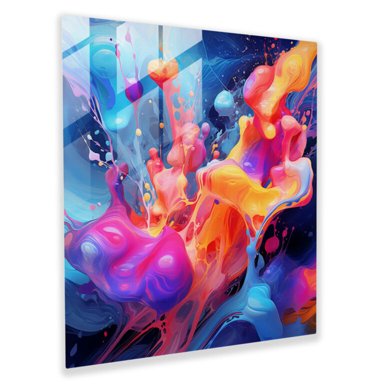 Linsenglas Wandkunst - Neon Energie - Wohnkultur Glasbild Abstraktes digitales Kunstwerk