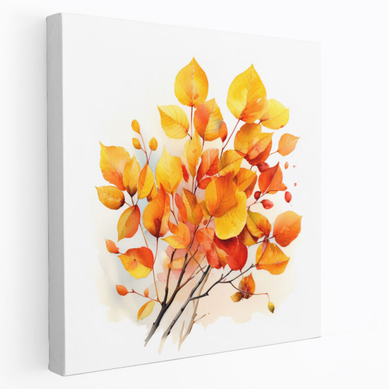Leinwandbild Blätter - Wandkunst Aquarellmalerei Orange