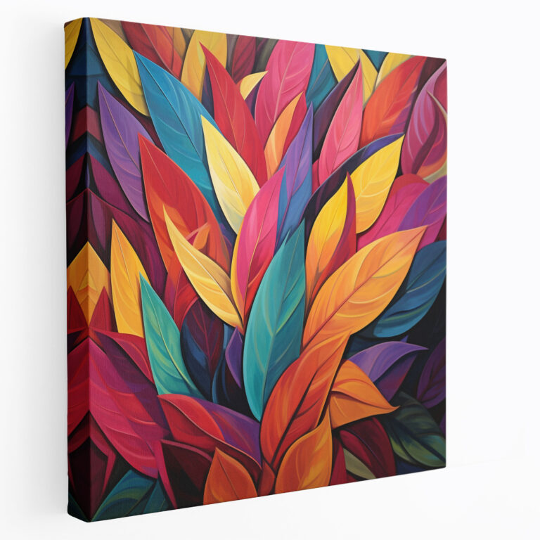 Lebendige Blätter Wanddekoration - Blätter Wandkunst Leinwandbild geometrische Anordnung