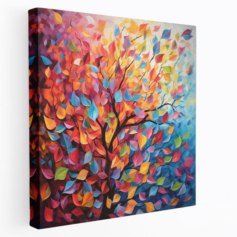 Leinwandbild mit Blättern - Abstrakte Bunte Blätter Wandkunst - Blätter Wanddekoration Leinwand Freude