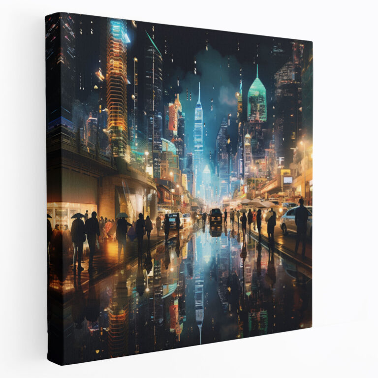 Lenticular Leinwandbild: Neon Nachtstadt - Fotografie Leinwand Nacht