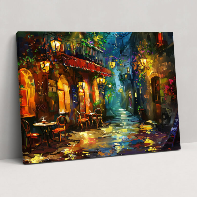 Gemütliches Café Leinwandbild - Leonid Afremov Wanddekoration Kunst für die Wand