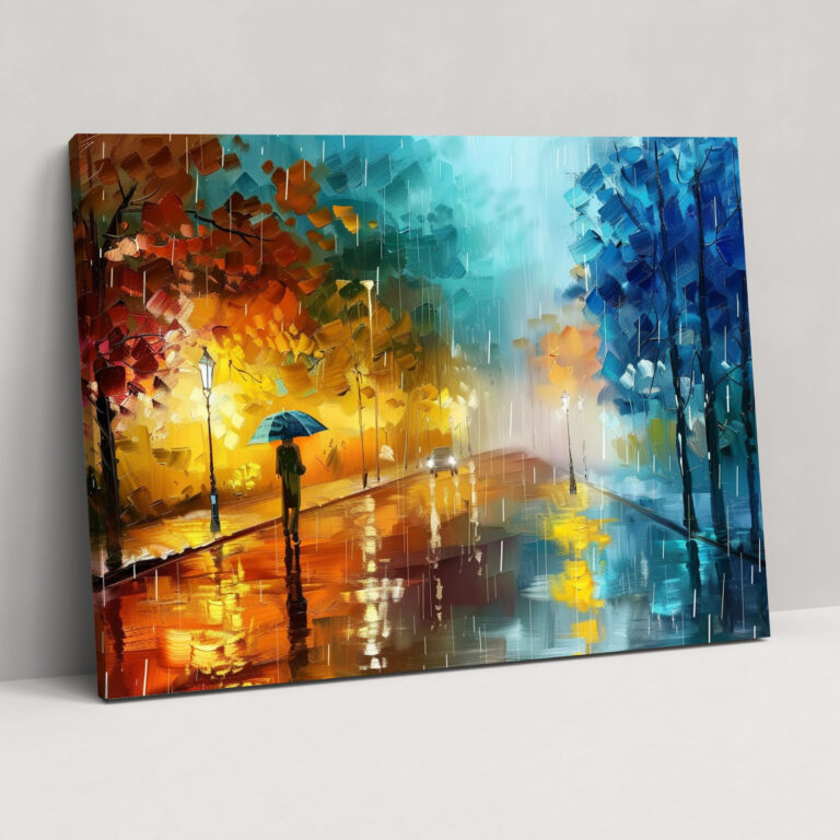 Leonid Afremov Regnerische Straße Leinwandbild - Leonid Afremov Wohnaccessoire Wanddeko Leinwandbild