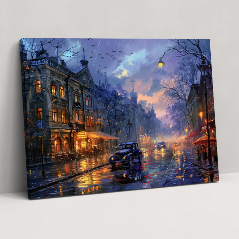 Leonid Afremov Leinwandbild - Verzaubernde Straße an einem regnerischen Abend - Wall Art Wohnkultur Wanddekoration