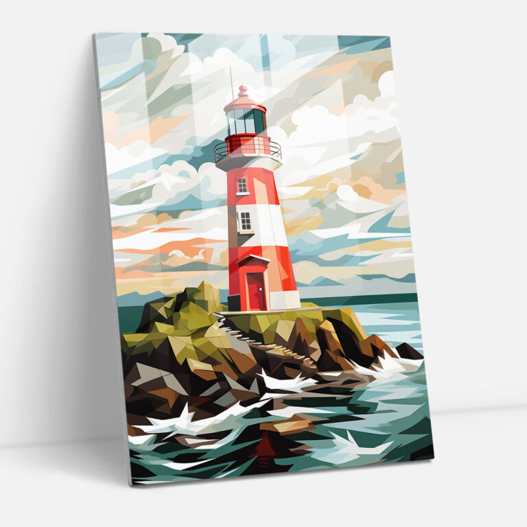 Glasbild Leuchtturm Geometrie - Leuchtturm Wohn-Dekoration Glas Wandkunst Zeitgenössische Kunst