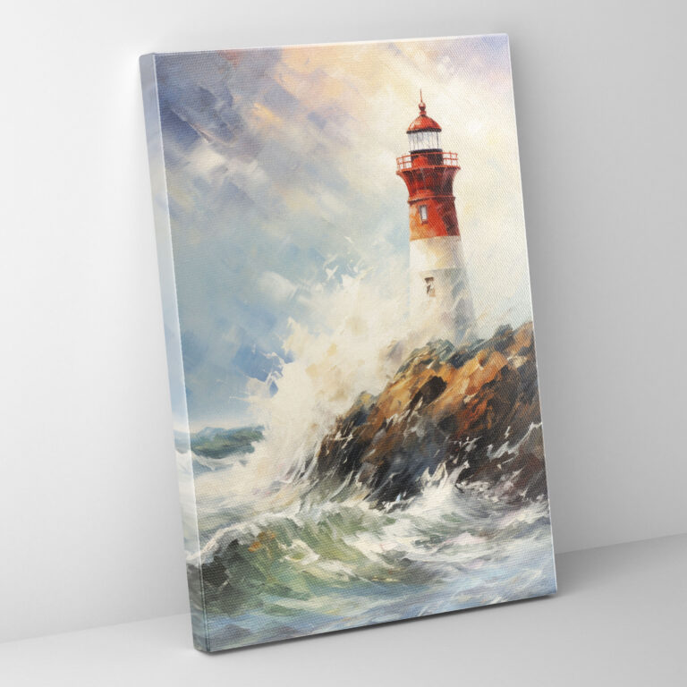 Lighthouse Leinwandbild - Sturmleuchtturm Ölgemälde bewölkter Himmel