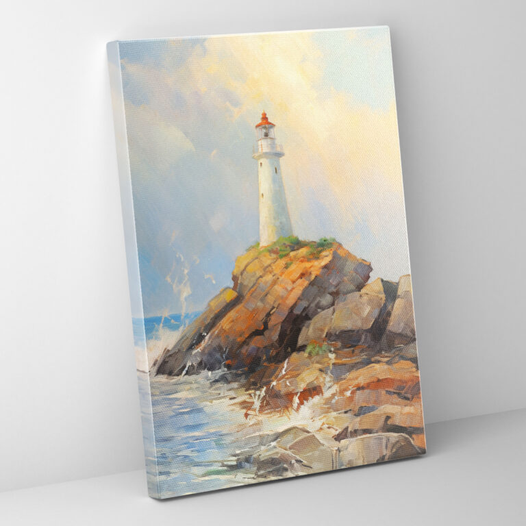 Landschaftsgemälde Leinwandbild - Leuchtturm impressionistisches Landschaftsgemälde Wandkunst