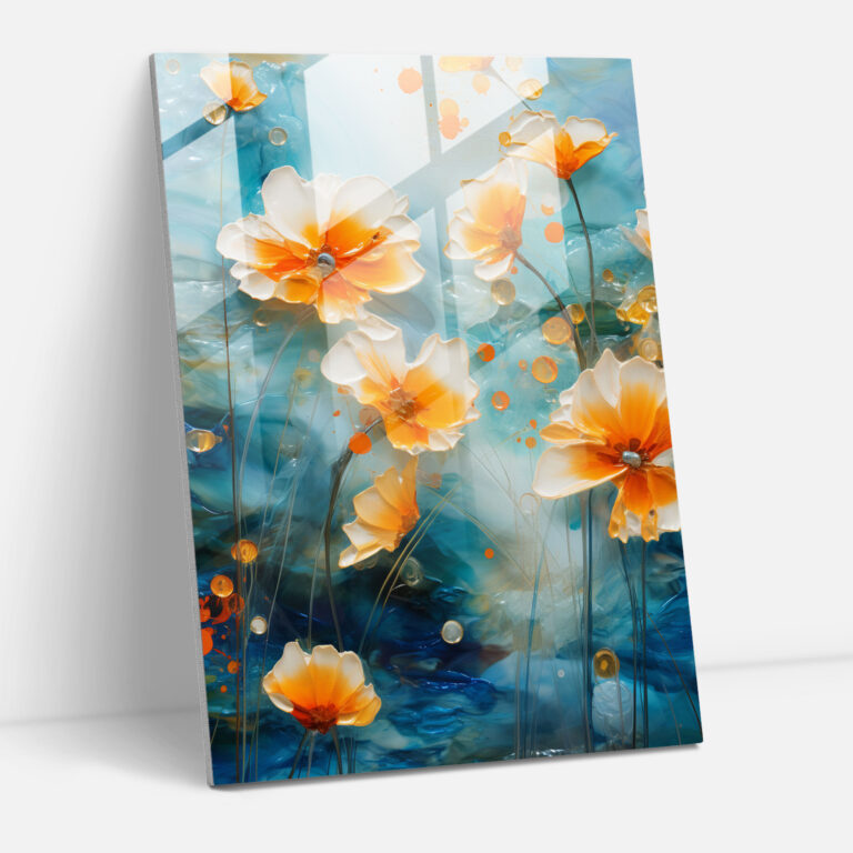 Marigold Landschaften Glasbild - Los Muertos Impressionistisch lebendige und ausdrucksstarke Darstellung mit Ringelblumen gefüllte Landschaften