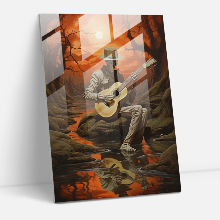 Los Muertos Glasbild - Skelett Intrikate Details Mystische Landschaft