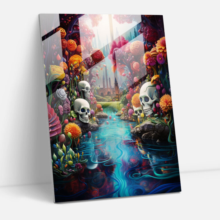 Glasbild Tag der Toten - Los Muertos Wanddekoration Schädelgesichtige Figuren