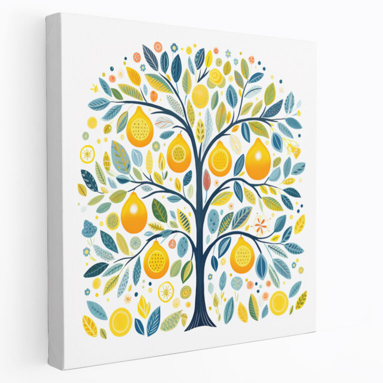 Lemon Tree Leinwandbild - Zitronenbaum Wohnkultur Illustration Muster