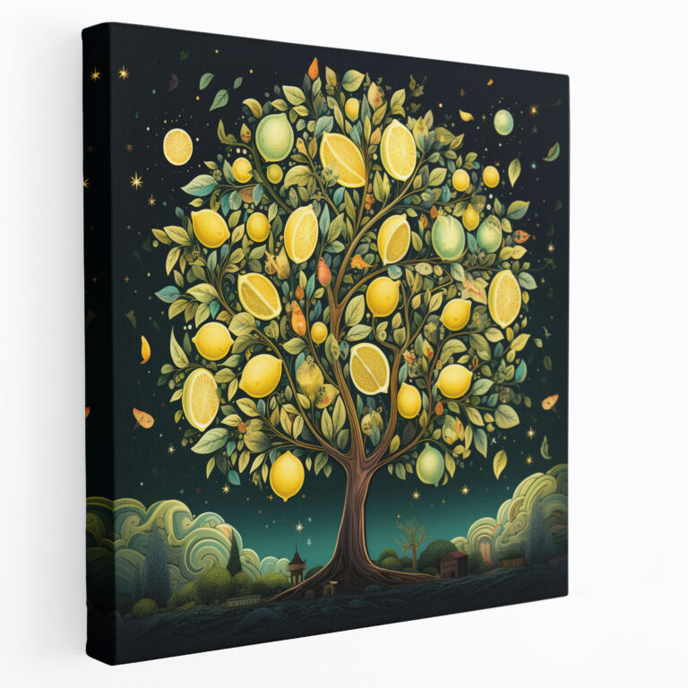 Verspieltes Zitronenbaum Leinwandbild - Zitronenbaum Leinwand Wandkunst Fantasie Wandkunst