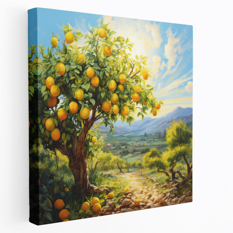 Limonenbaum Wandkunst - Farbenfrohes Ölgemälde Leinwandbild - Limonenbaum Wanddekoration Leinwand