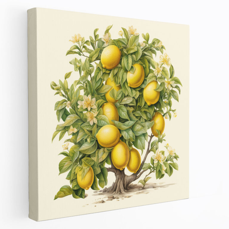Zitronenbaum Leinwandbild - Realistische Botanische Leinwanddruck - Zitronenbaum Feine Details Realistische Botanische Illustration Leinwand Wandkunst