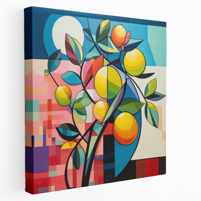 Zitronenbaum Wandkunst - Abstraktes geometrisches Leinwandbild - Zitronenbaum kühne geometrische Formen Wohnkultur Leinwandkunst