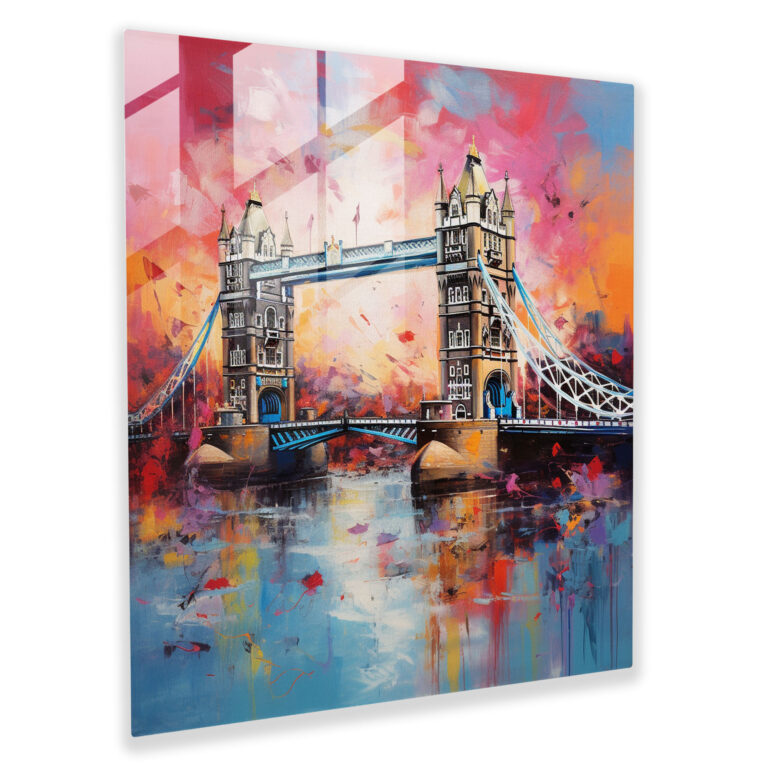 Moderne Kunstwerke: Tower Bridge Glasbild in Harmonie-Fusion