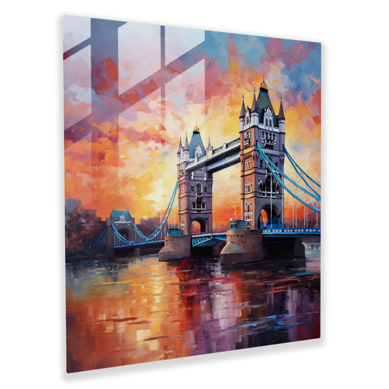 Verzauberndes Glasbild – Impressionistisches Acrylgemälde der Tower Bridge.
