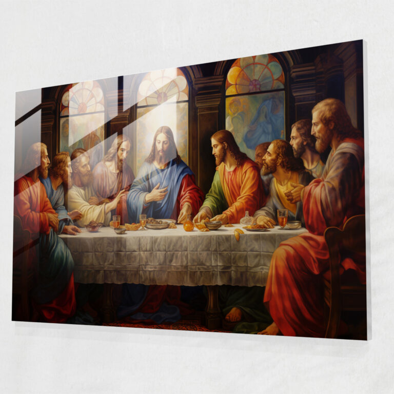 Majestätisches Glasbild des Letzten Abendmahls - Jesus Christus' Letztes Abendmahl Majestätisch Farbenprächtig