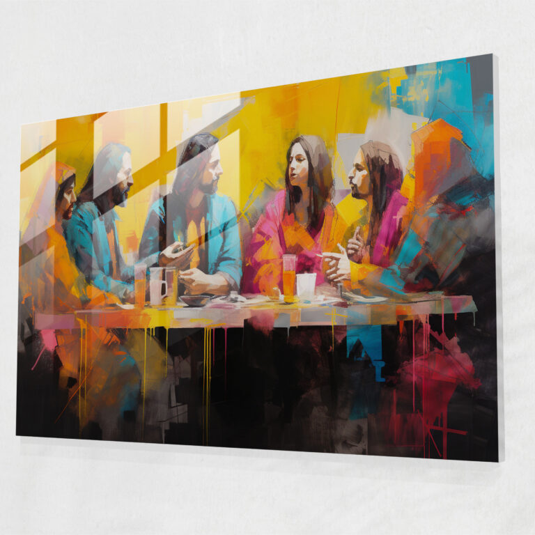 Glasbild des Letzten Abendmahls von Jesus Christus - Jesus Letztes Abendmahl Glasbild Moderne Kunst Abstrakte Mischtechnik