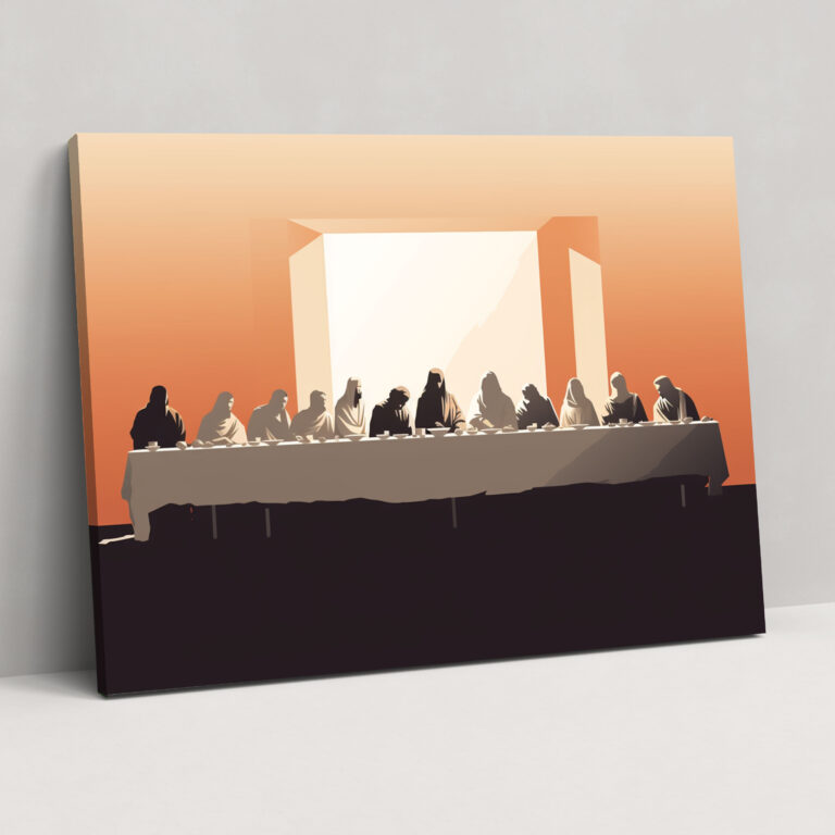 Abendmahl von Jesus Christus Wandkunst - Leinwandbild Symbolische Dekoration Minimalistische Illustration