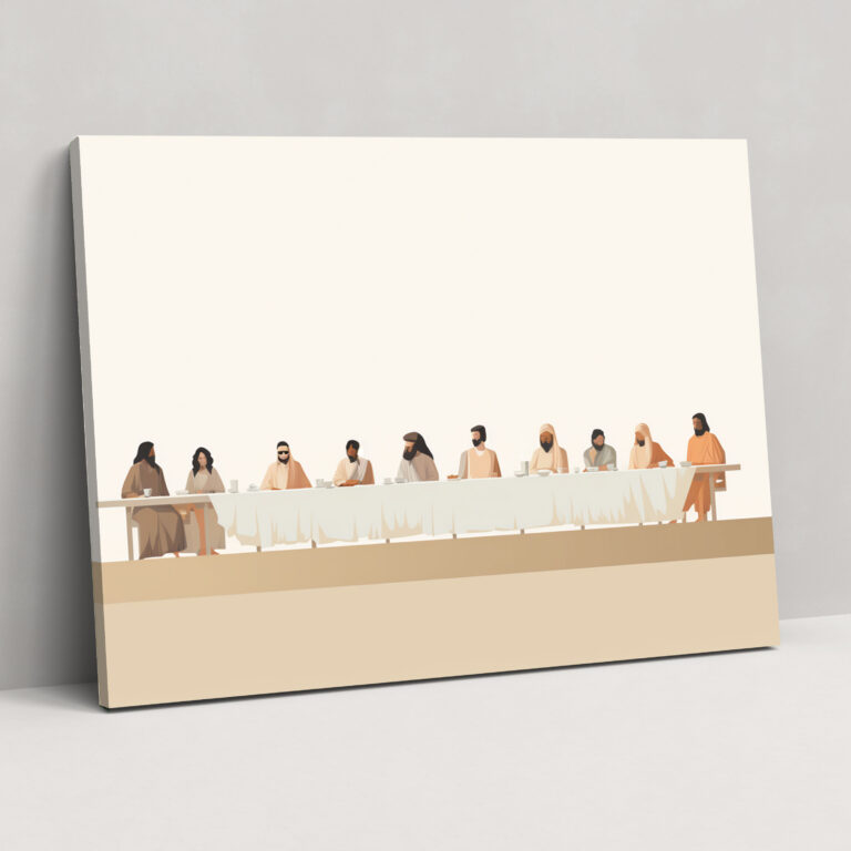 Abendmahl von Jesus Christus Wandkunst - Minimalistische Illustration des Abendmahls von Jesus Christus Sakrale Kunst Leinwandbild