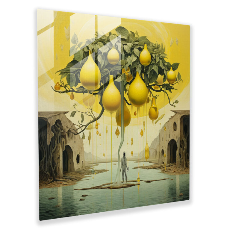 Glasbild Zitronenbaum auf dem Kopf stehend - Zitronenbaum Glas Kunst Glas Wandkunst Moderne Kunst