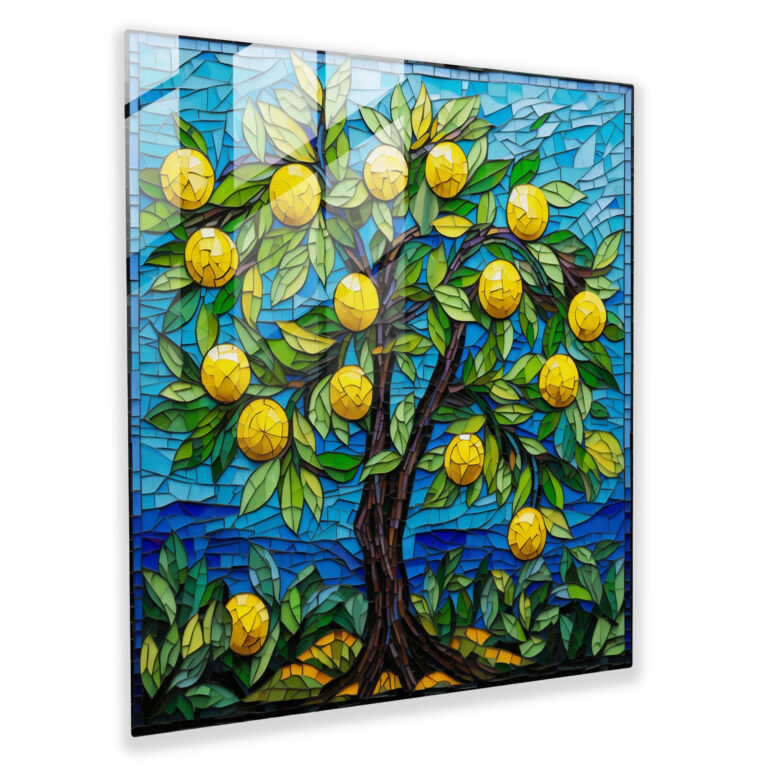 Mosaik Zitronenbaum Glasbild - Zitronenbaum Wanddekoration lebendige Komposition