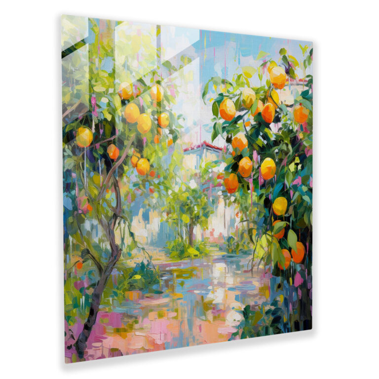 Lebendiger Zitronenbaum Garten Glasbild - Zitronenbaum Glas Wandkunst Modern Art Glasbild