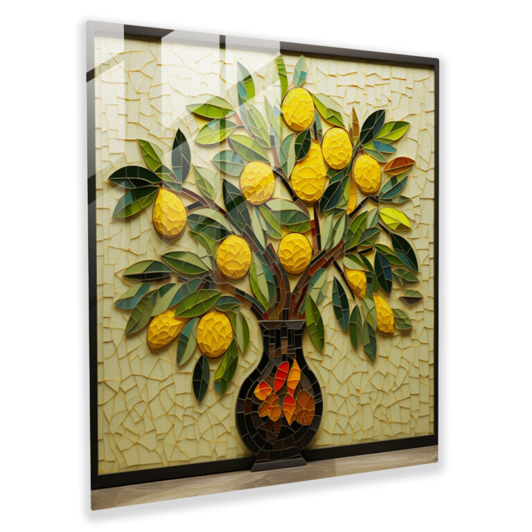 Verspielt gestaltetes Zitronenbaum Glasmosaik - Zitronenbaum verspieltes Design Wanddekoration Wohnkultur.
