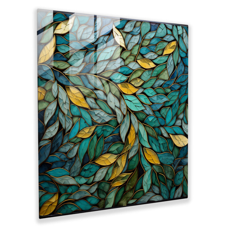 Geometrisches Blätter Glasbild - Wanddekoration Mosaik