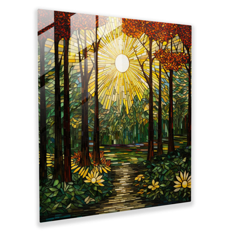 Glasbild Waldblätter - Blätter Wohndekoration Mosaik Glasdruck