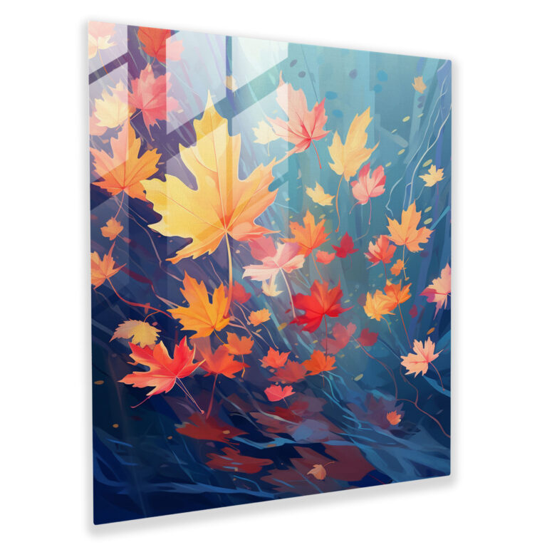 Schwebende Blätter Glaswandkunst - Blätter Bunt Herbst Wanddekoration