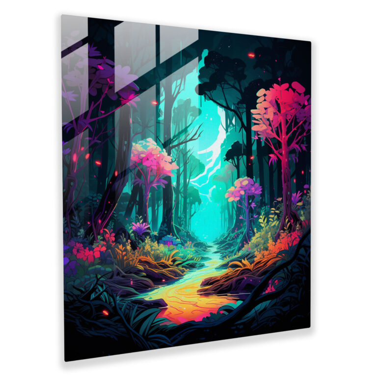 Glasbild Neon Leaves - Moderne Kunst Digitale Illustration