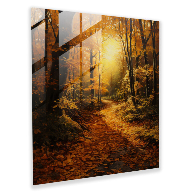 Glasbild Golden Forest - Blätter Glas Wandkunst Moderne Kunst