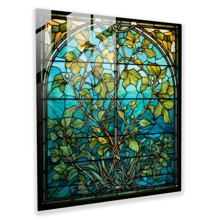 Glasbild mit floralen Blättern - Blätter Glas Kunst Wanddekoration Glas Wandkunst