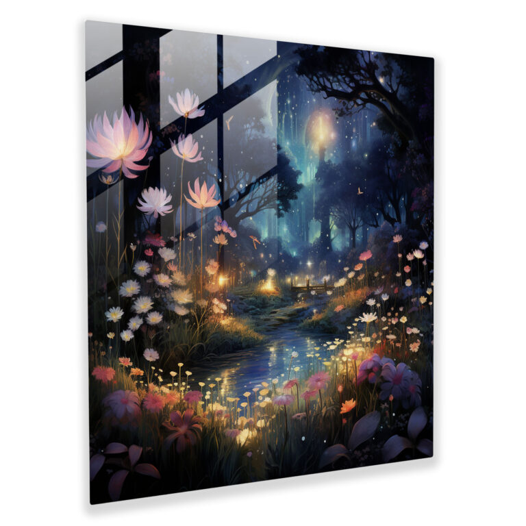 Glasbild Mitternachtsgarten - Mitternacht Glas Wandkunst Glasbild