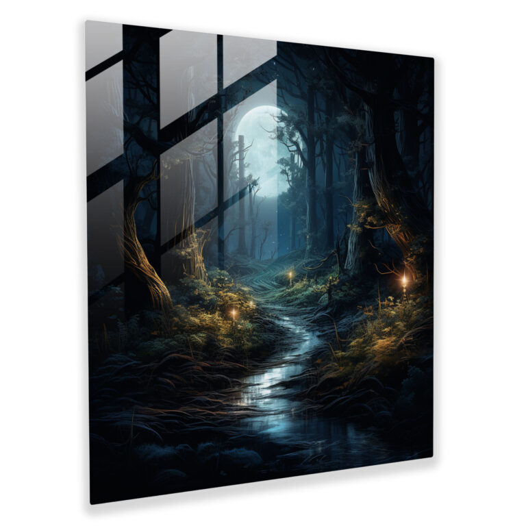 Mitternachtspfad Glasbild - Mitternacht Glas Kunst Wohnkultur Wald