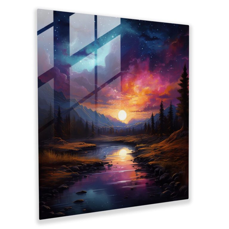 Glasbild Mitternachtshimmel - Mitternacht Himmel Farben Glaskunst