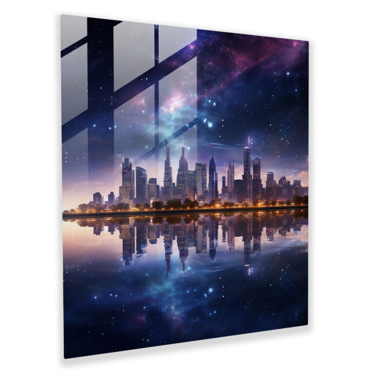 Glasbild Mitternachtsflussreflexion - Mitternacht Wanddekoration Glaswandkunst Wohnkultur