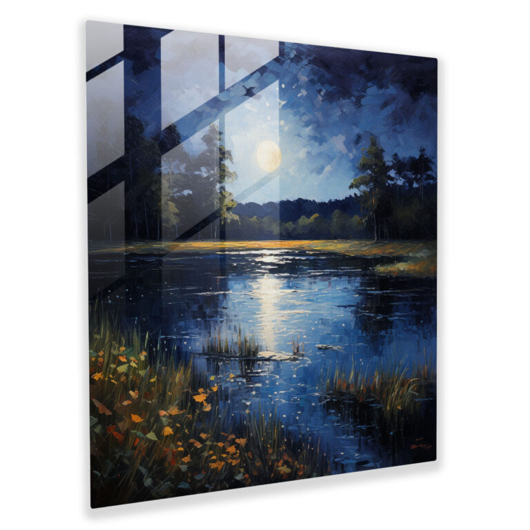 Glasbild Mitternachtsreflexionen - Mitternacht Wohnaccessoire Mondschein-Nacht