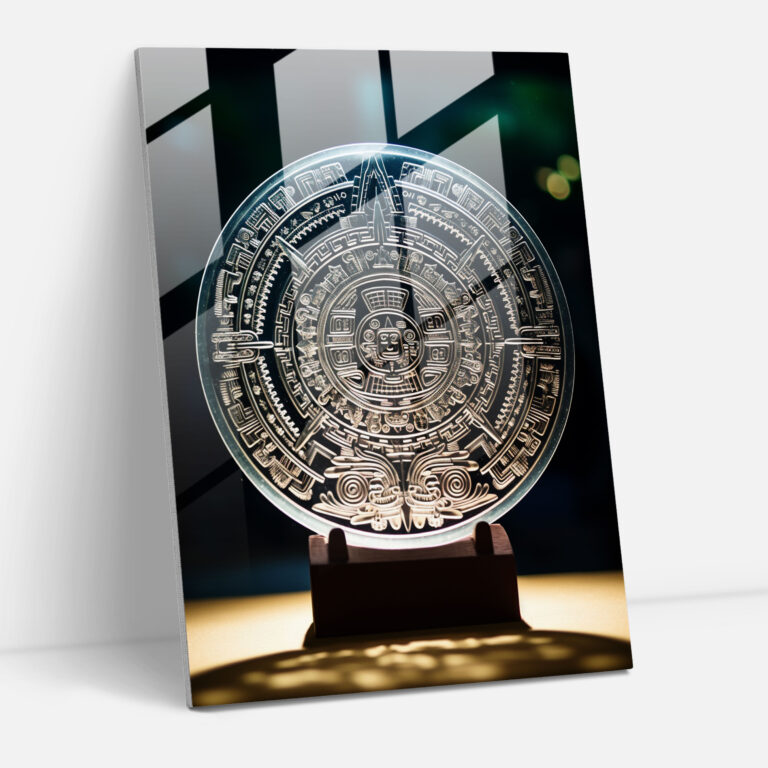 Mayan Glasbild: Detailreiche Symbolgravuren - Modernes Kunstwerk Mayasymbole