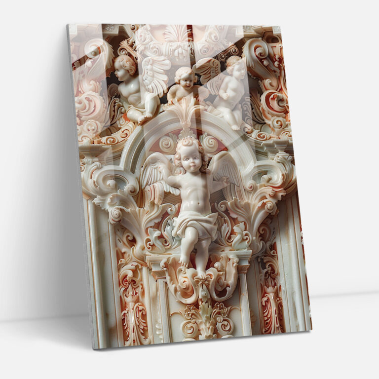 Mannerismus Glasbild mit verspielten Putten - Moderner Kunststil und kunstvolle Architektur