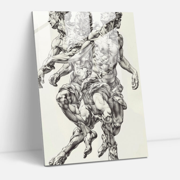 Glasbild mit kunstvollen Posen - Manierismus Wohnkultur.