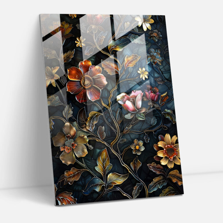 Glasbild mit feinem Blumendesign - Mannerism Glasbild Wohnkultur Moderne Kunst